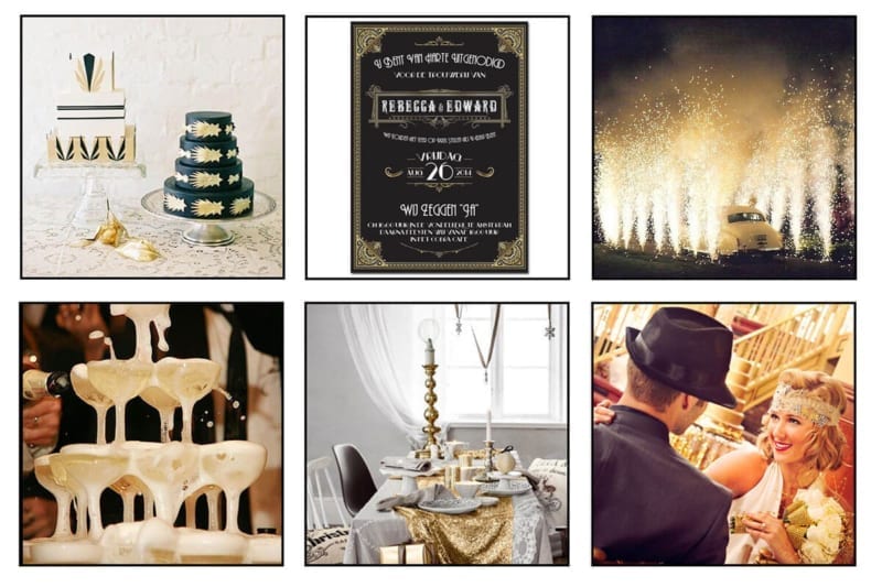 Moodboard voor trouwstijl rondom trouwkaart Great Gatsby