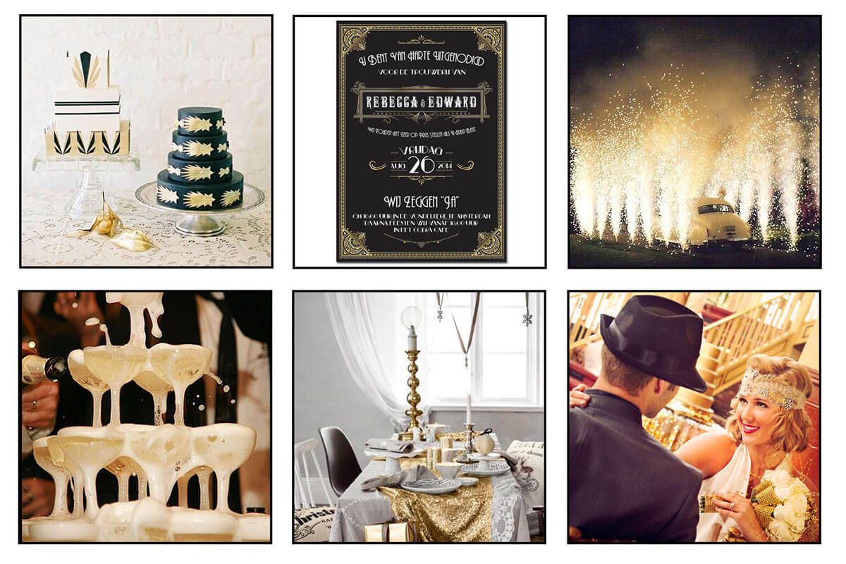 Moodboard voor trouwstijl rondom trouwkaart Great Gatsby