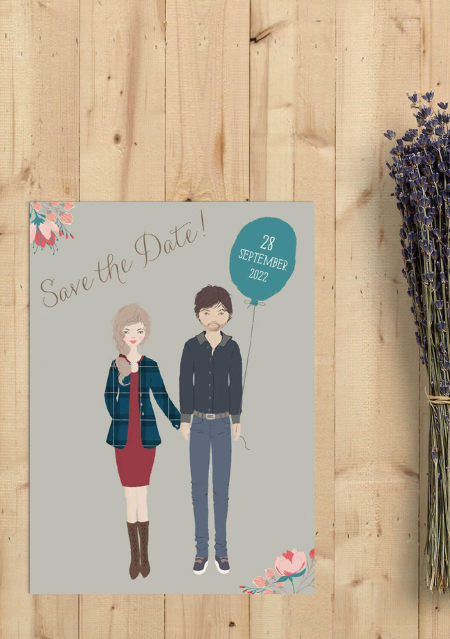 Save the date kaarten bestellen. Met gezin, van gepersonaliseerde poppetjes.