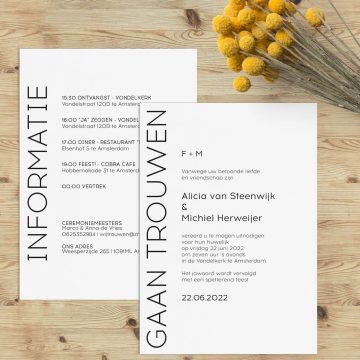 Trouwkaarten Simpel en Modern - Typografische huwelijksuitnodiging